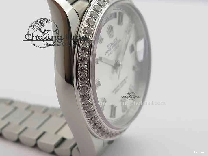 MiroTime 0116 Minimalist Day Date 40mm SS BP Maker Best Edition Diamond Bezel Silver Dial On SS Bracelet A 3697